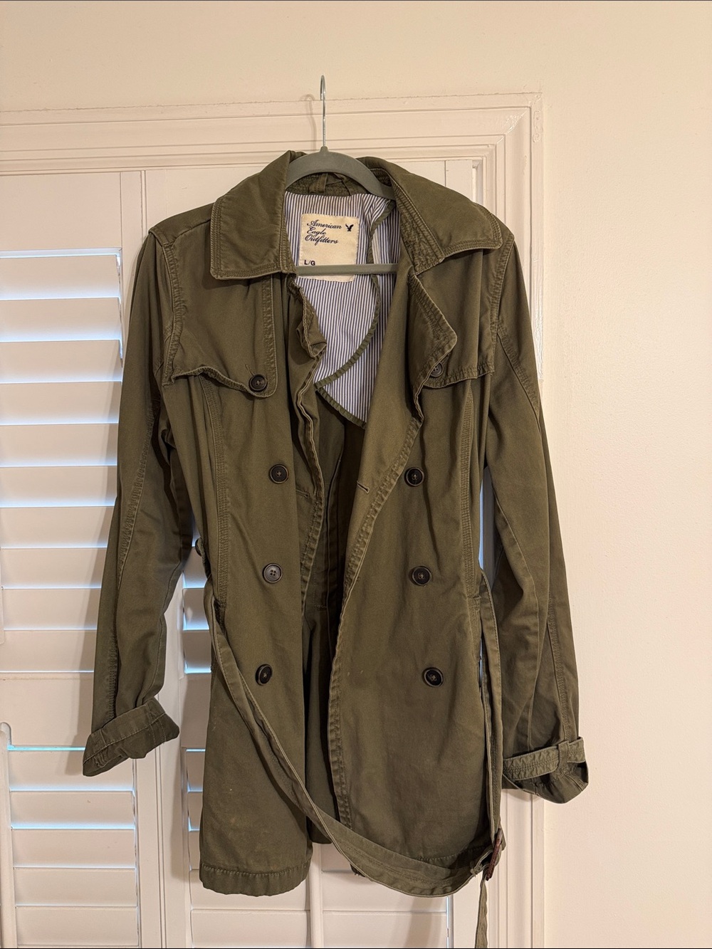 American Eagle Outfitters Olive Utility Trench Coat
